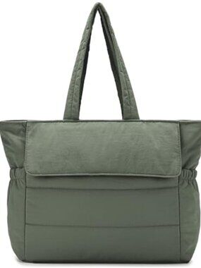 Lightweight Quilted Puffer Tote Bag for Women with Laptop Sleeve and Shoulder
